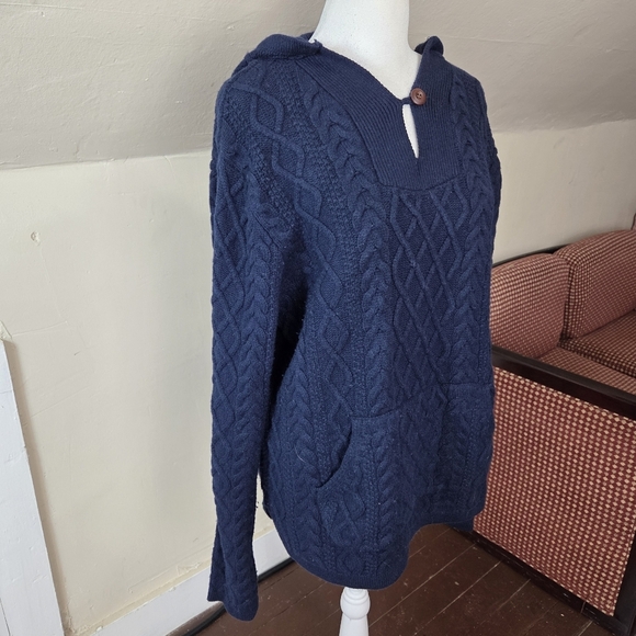 Birdwell Beach Britches Navy Cable Knit Hooded Fisherman Sweater XS Woman/Unisex - Picture 6 of 13